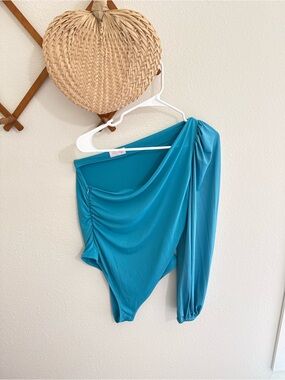 Pink Lily Teal One-Shoulder Bodysuit